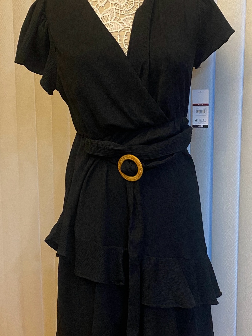 SOFIA by ViX Black Midi Dress with Wood Buckle